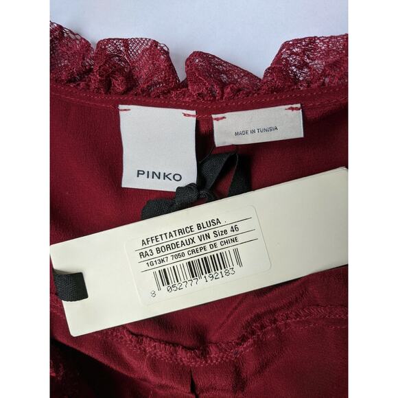 NWT PINKO Burgundy TOP With LACE & Ruffle - Picture 4 of 5